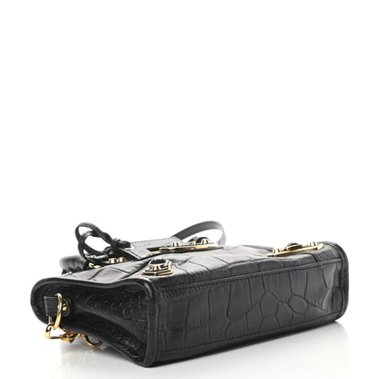 Balenciaga Calfskin Crocodile Embossed Gold Metallic Edge Hardware Nano City Black 4 of 13