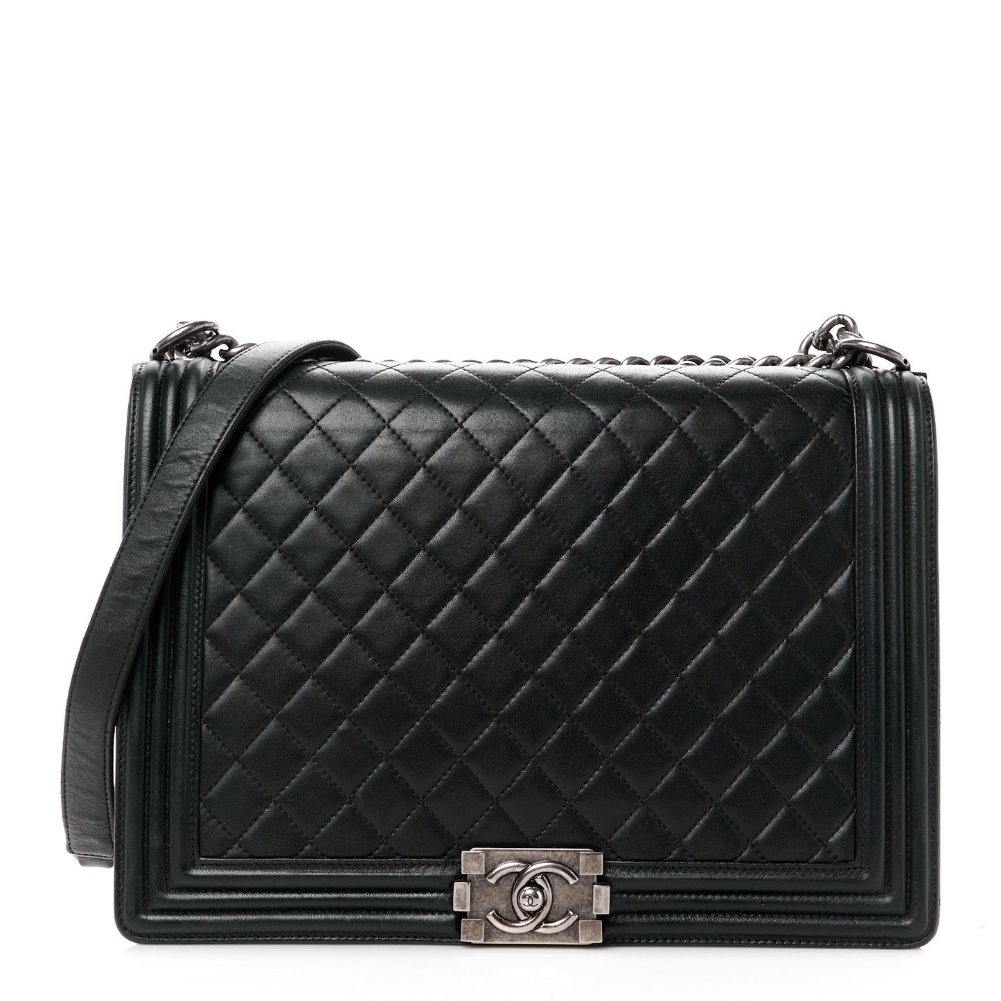 Lambskin Quilted Large Boy Flap Black