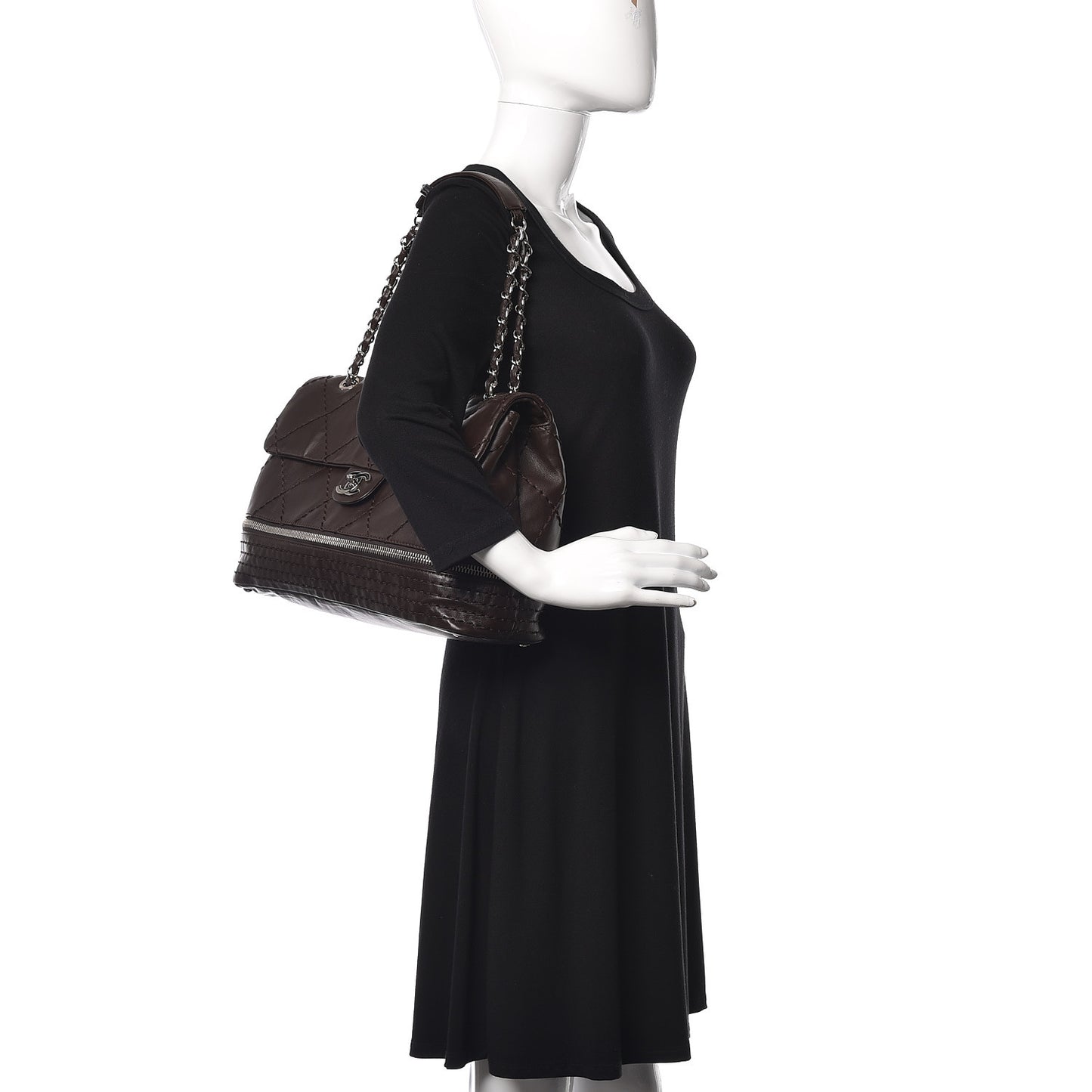 Calfskin Large Expandable Flap Bag Brown