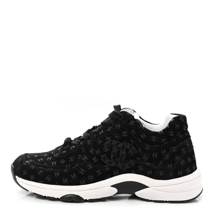 Chanel Suede Calfskin Printed CC Sneakers 36 Black 1 of 9