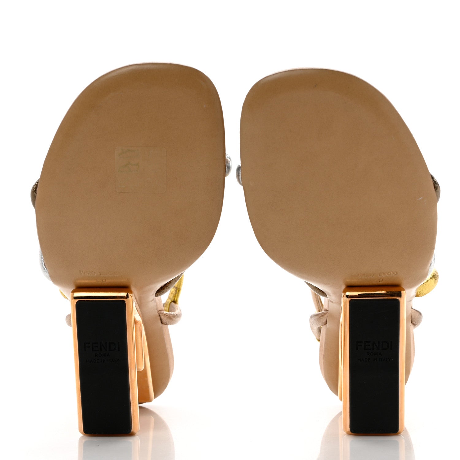 Fendi Metallic Nappa Fendi First 95mm Strappy Sandals 40 Argento Stagno Oro Champagne 5 of 7
