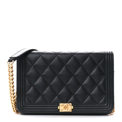 Chanel Caviar Quilted Boy Wallet On Chain WOC Black 1 of 12