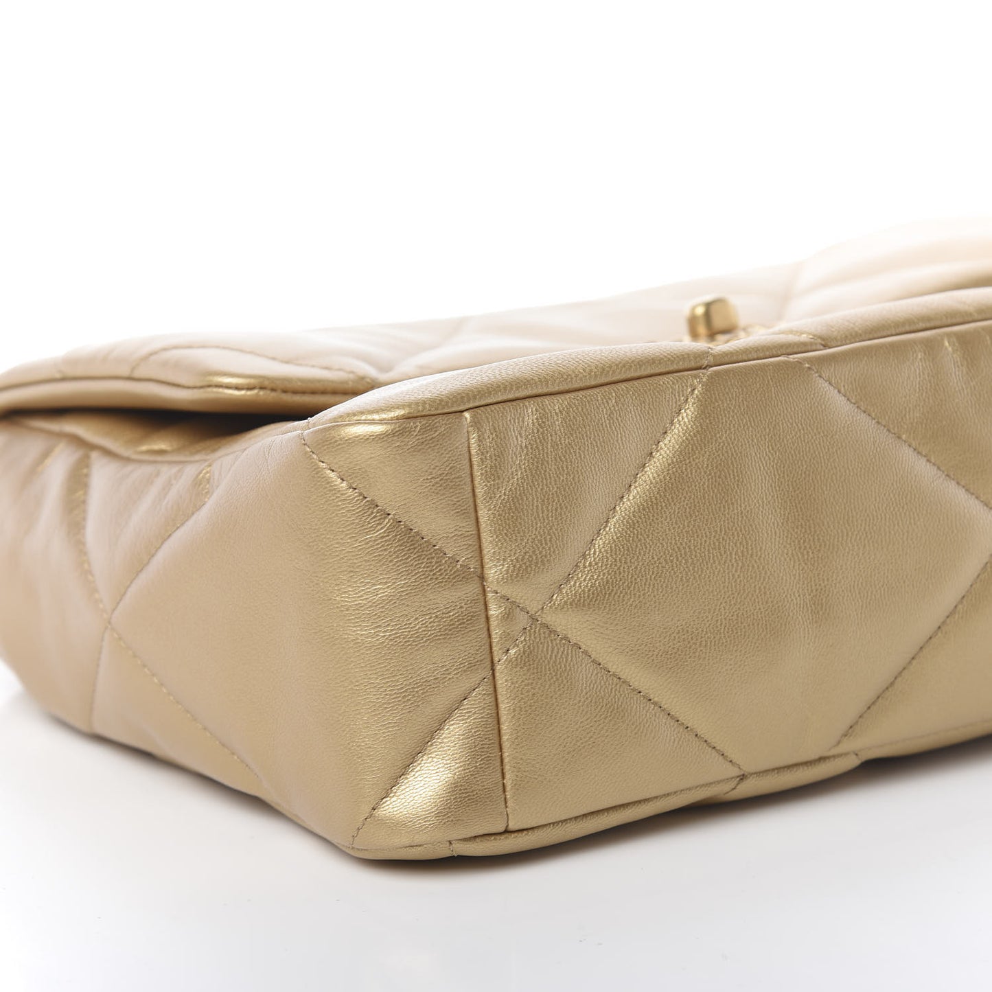 Metallic Goatskin Quilted Large 19 Flap Gold