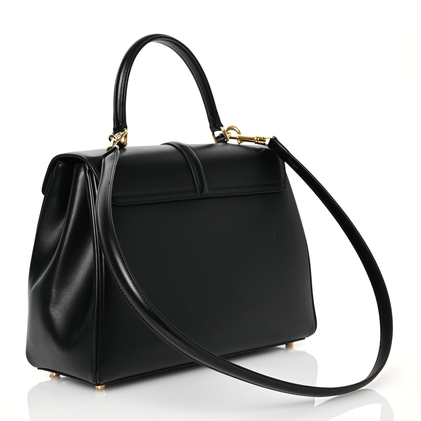 Satinated Calfskin Medium 16 Top Handle Bag Black