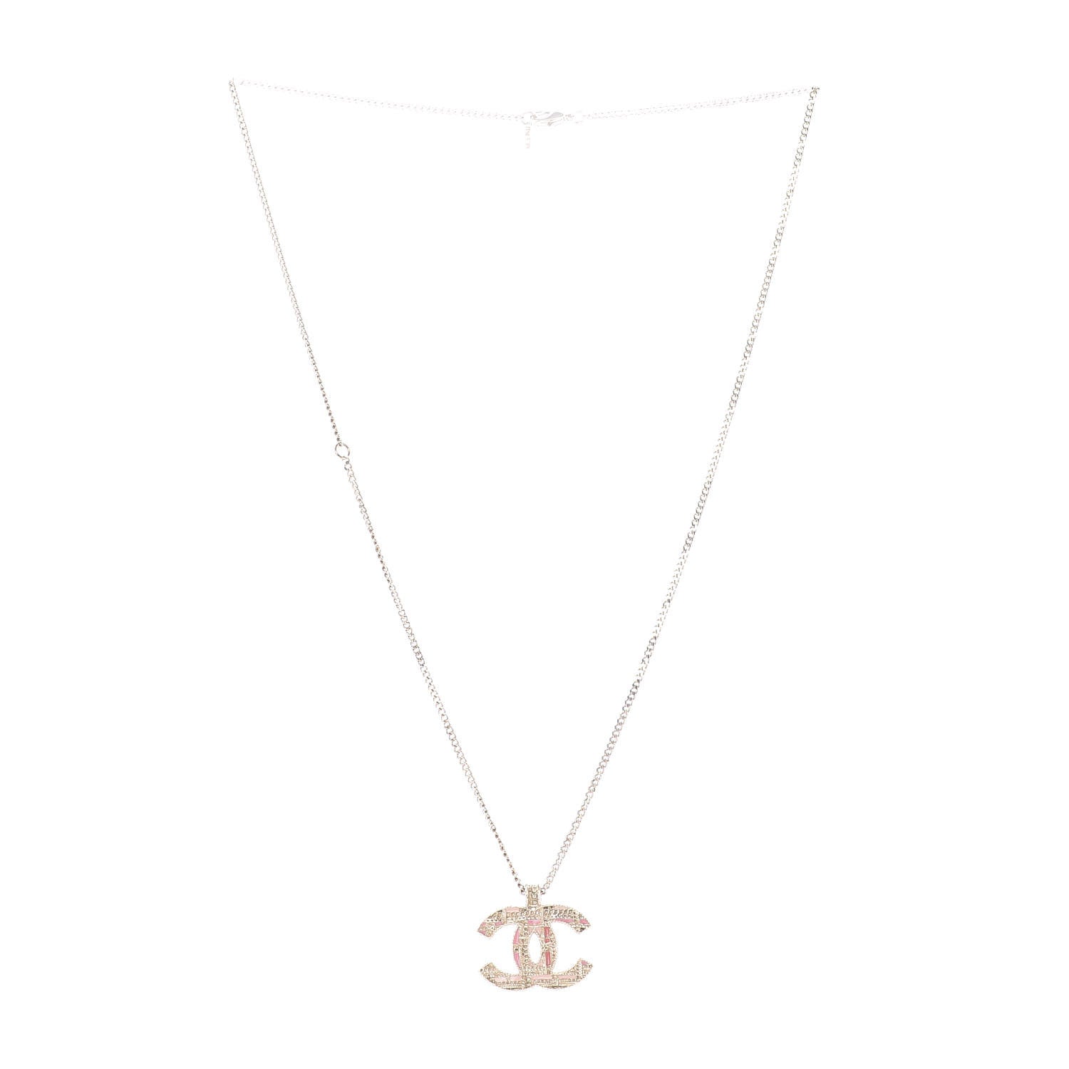 Chanel Crystal Enamel Tweed Effect CC Necklace Gold 3 of 6