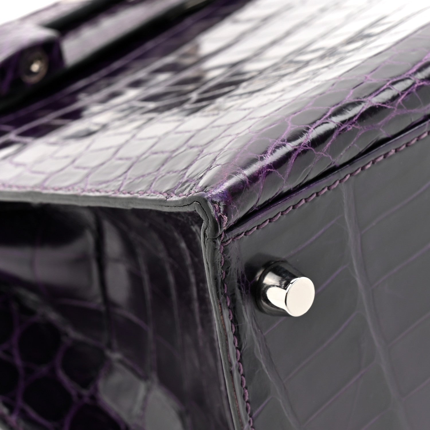 Hermes Shiny Niloticus Crocodile Kelly Sellier 28 Amethyst 20 of 23