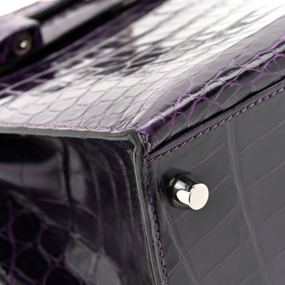 Hermes Shiny Niloticus Crocodile Kelly Sellier 28 Amethyst 20 of 23