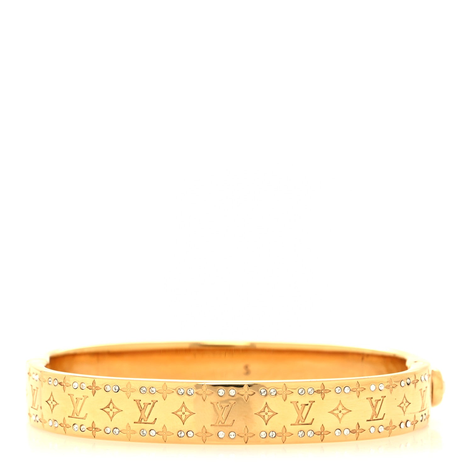 Louis Vuitton Brass Crystal Monogram Nanogram Strass Cuff S Gold 3 of 8