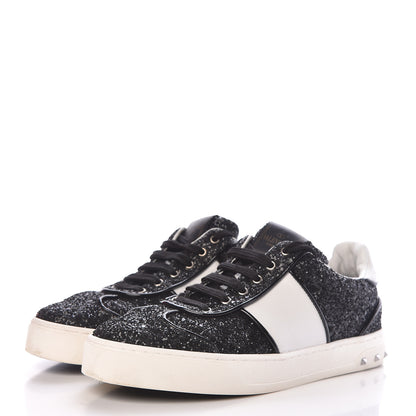 Valentino Garavani Calfskin Glitter Flycrew Sneakers 36.5 Black 3 of 13