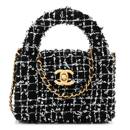 Chanel Tweed Quilted Mini Nano Kelly Shopper Black White 1 of 11