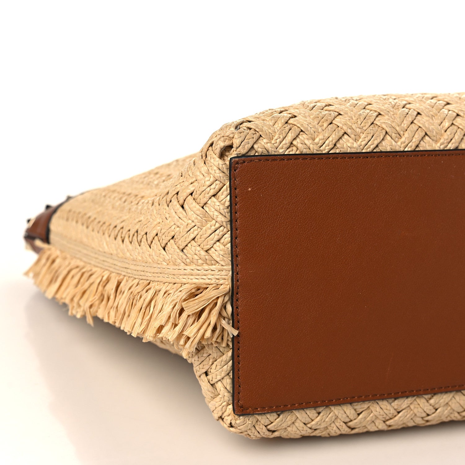 Valentino Garavani Raffia Calfskin Rockstud Shoulder Tote Naturale Saddle Brown 7 of 8