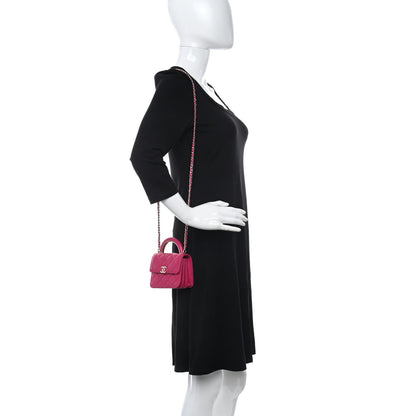 Chanel Lambskin Quilted Top Handle Flap Clutch With Chain Fuchsia 2 of 10