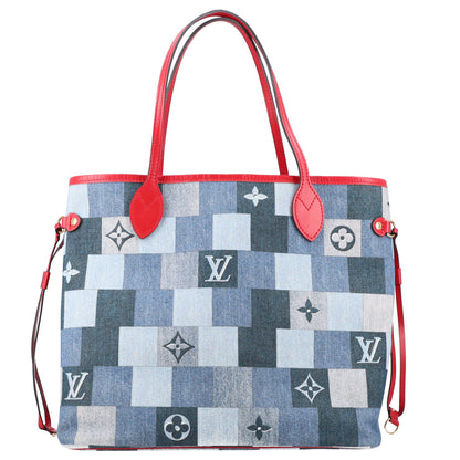 Louis Vuitton Denim Damier Monogram Patchwork Neverfull Blue Rouge 1 of 11