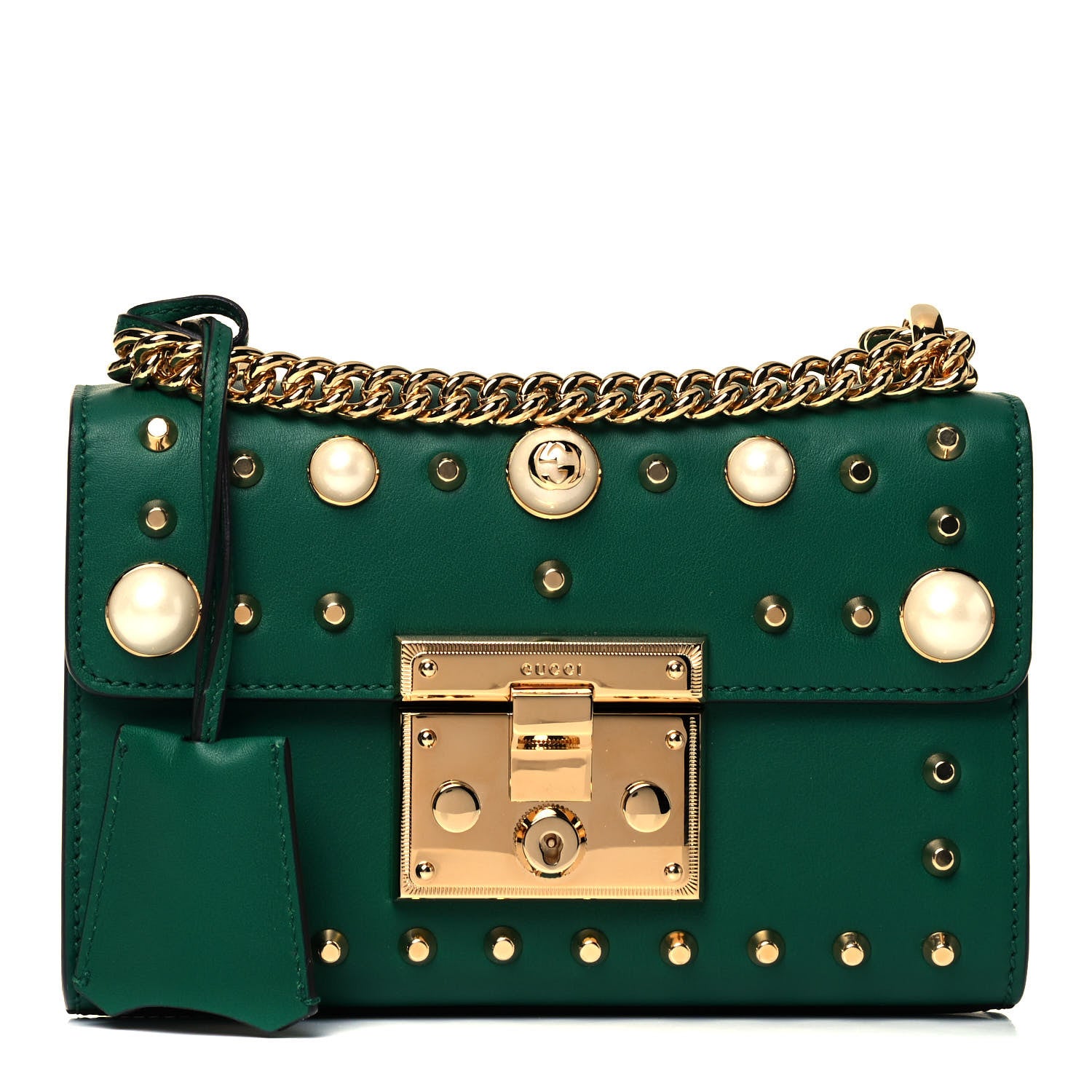 Gucci Calfskin Studded Small Padlock Shoulder Bag Emerald 1 of 9