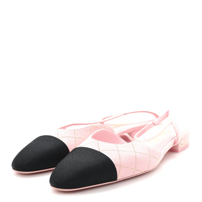 Chanel Suede Crystal Grosgrain Cap Toe CC Slingback Flats 37 Pink Gold Black 4 of 9