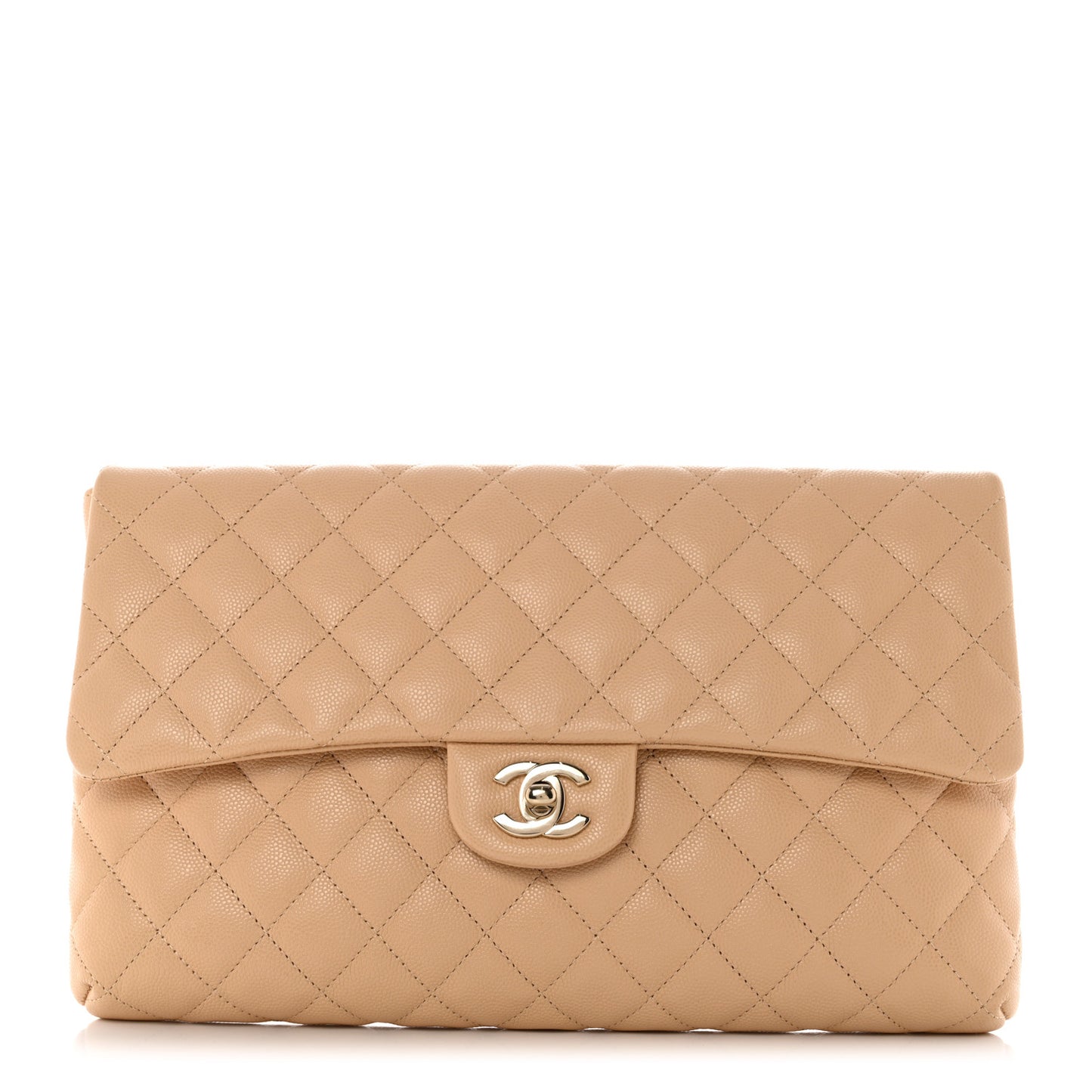 Caviar Quilted Flap Clutch Beige