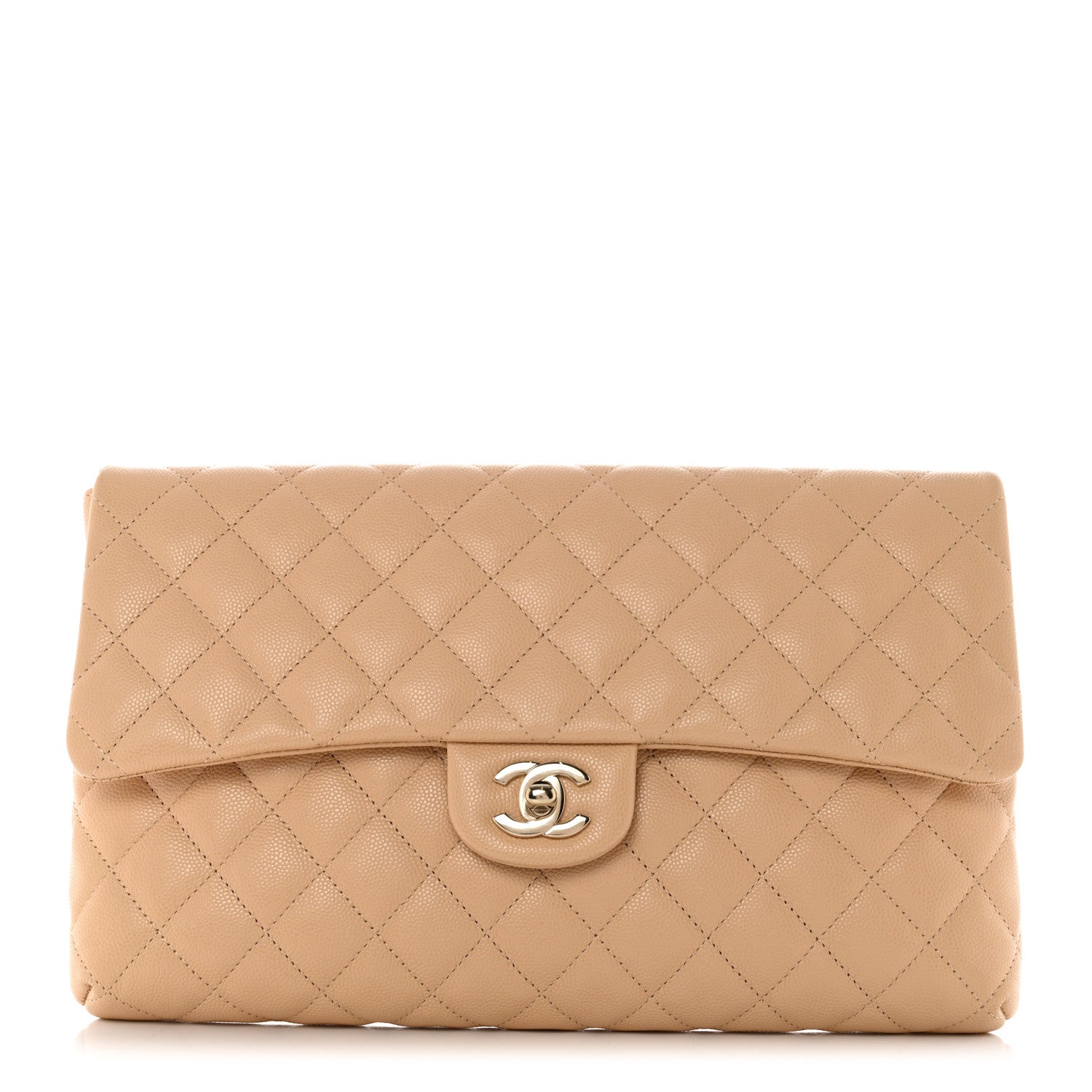 Chanel Caviar Quilted Flap Clutch Beige 1 of 8