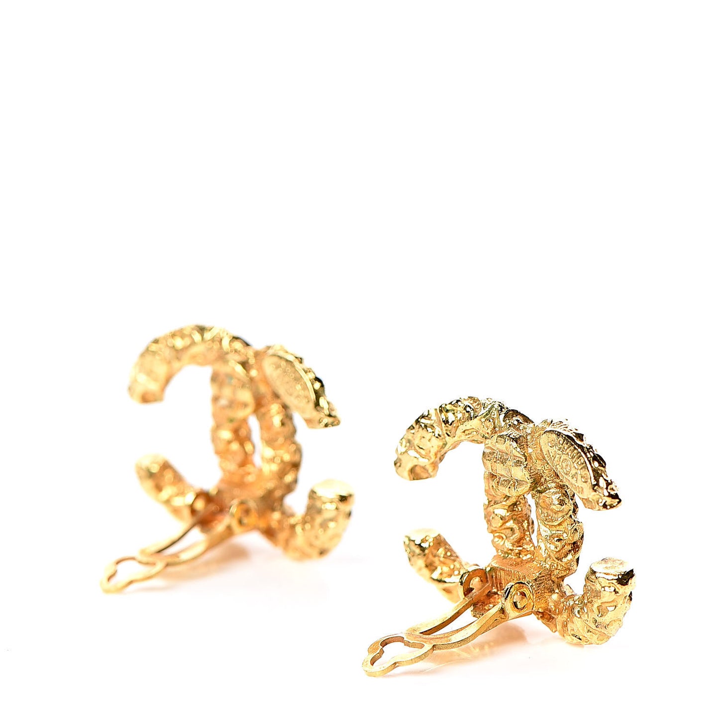 Textured CC Clip On Earrings Gold