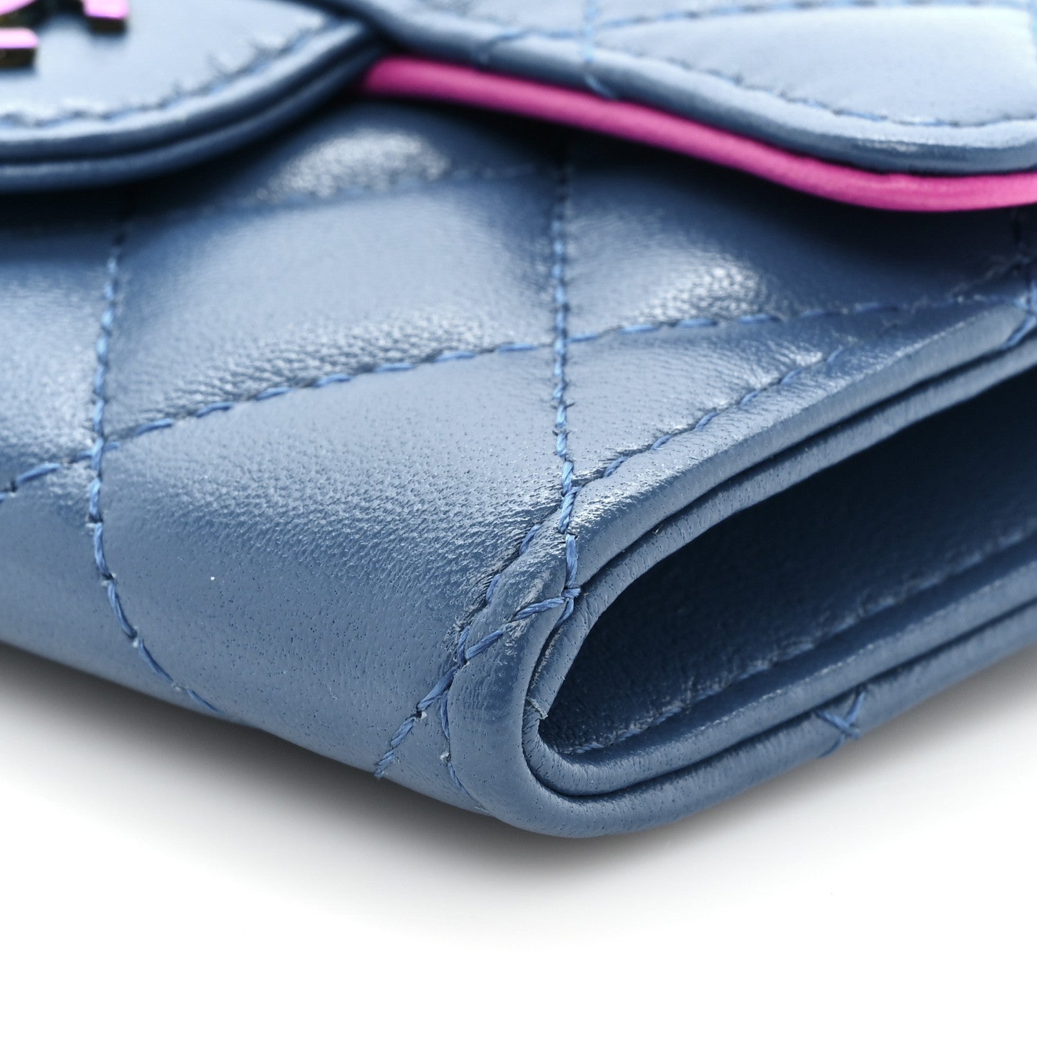 Chanel Lambskin Quilted Flap Card Holder Wallet Blue Pink 9 of 12