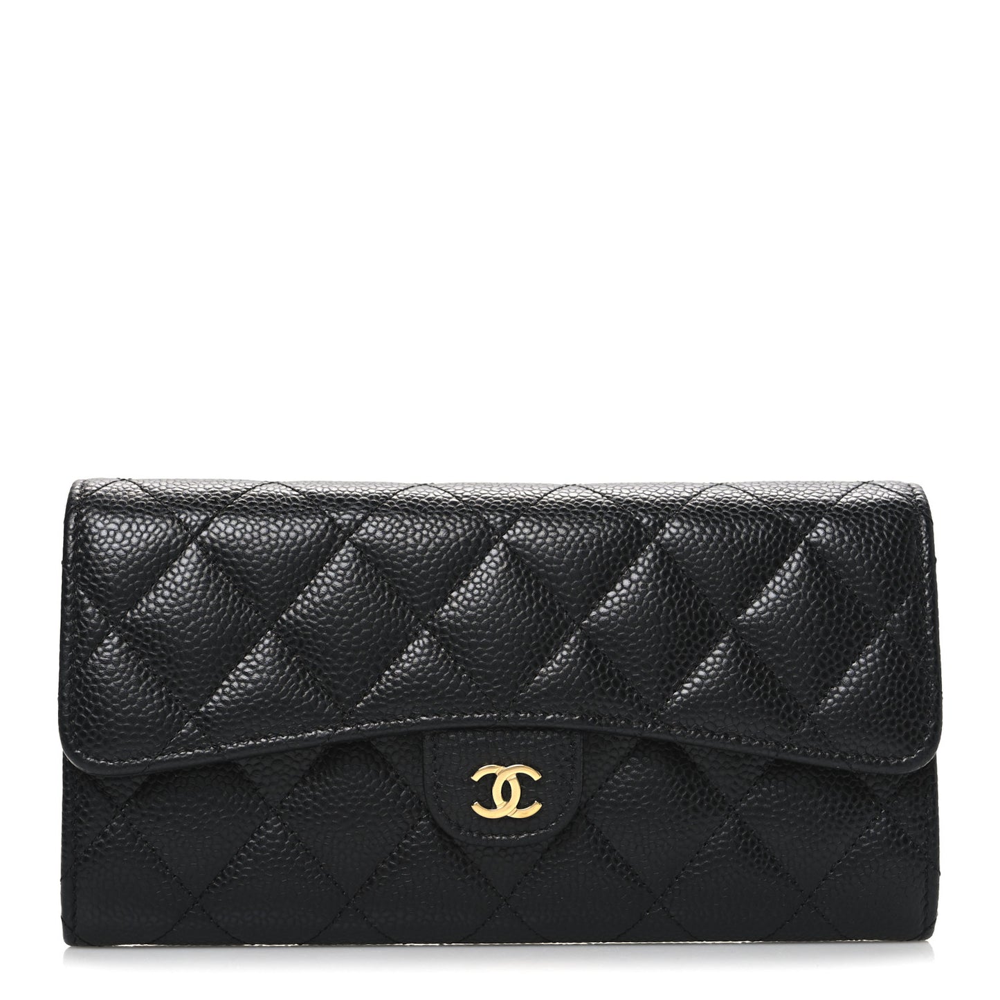 Caviar Quilted Large Gusset Flap Wallet Black