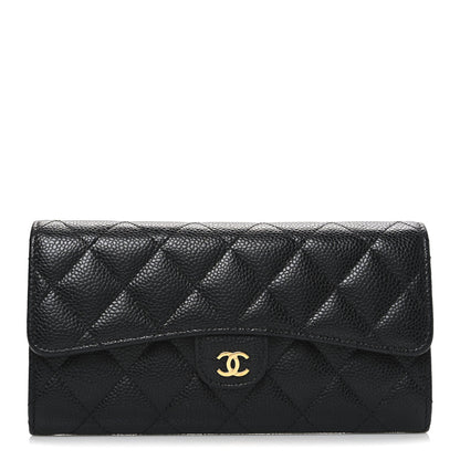 Chanel Caviar Quilted Large Gusset Flap Wallet Black 1 of 8