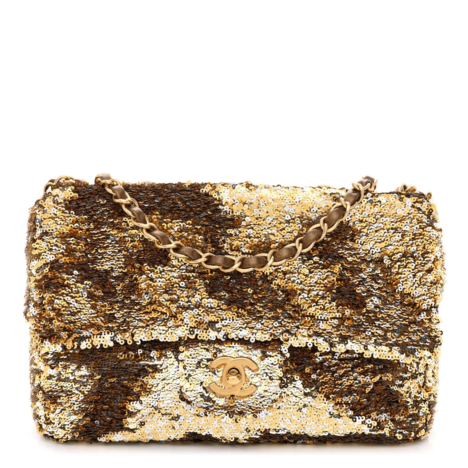 Chanel Sequin Quilted Medium Single Flap Gold 1 of 10