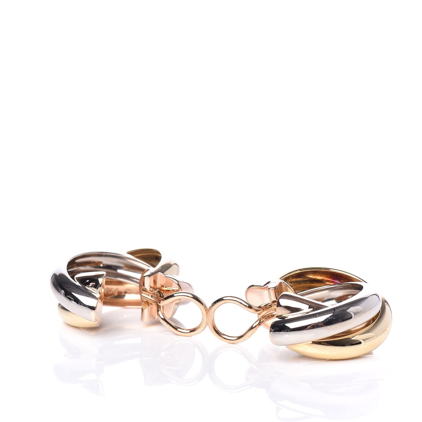 18K Pink Yellow White Gold Large Trinity Clip-On Earrings