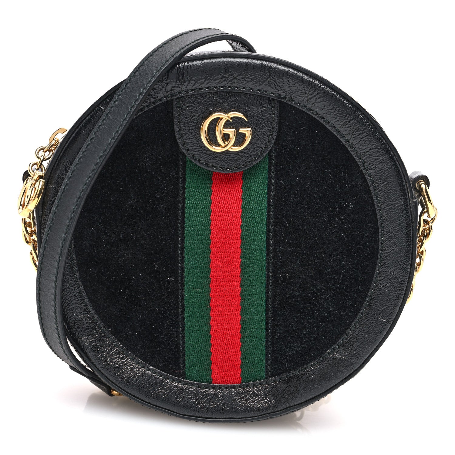 Gucci Suede Patent Web Mini Ophidia Round Shoulder Bag Black 1 of 10