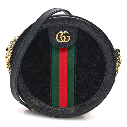 Gucci Suede Patent Web Mini Ophidia Round Shoulder Bag Black 1 of 10