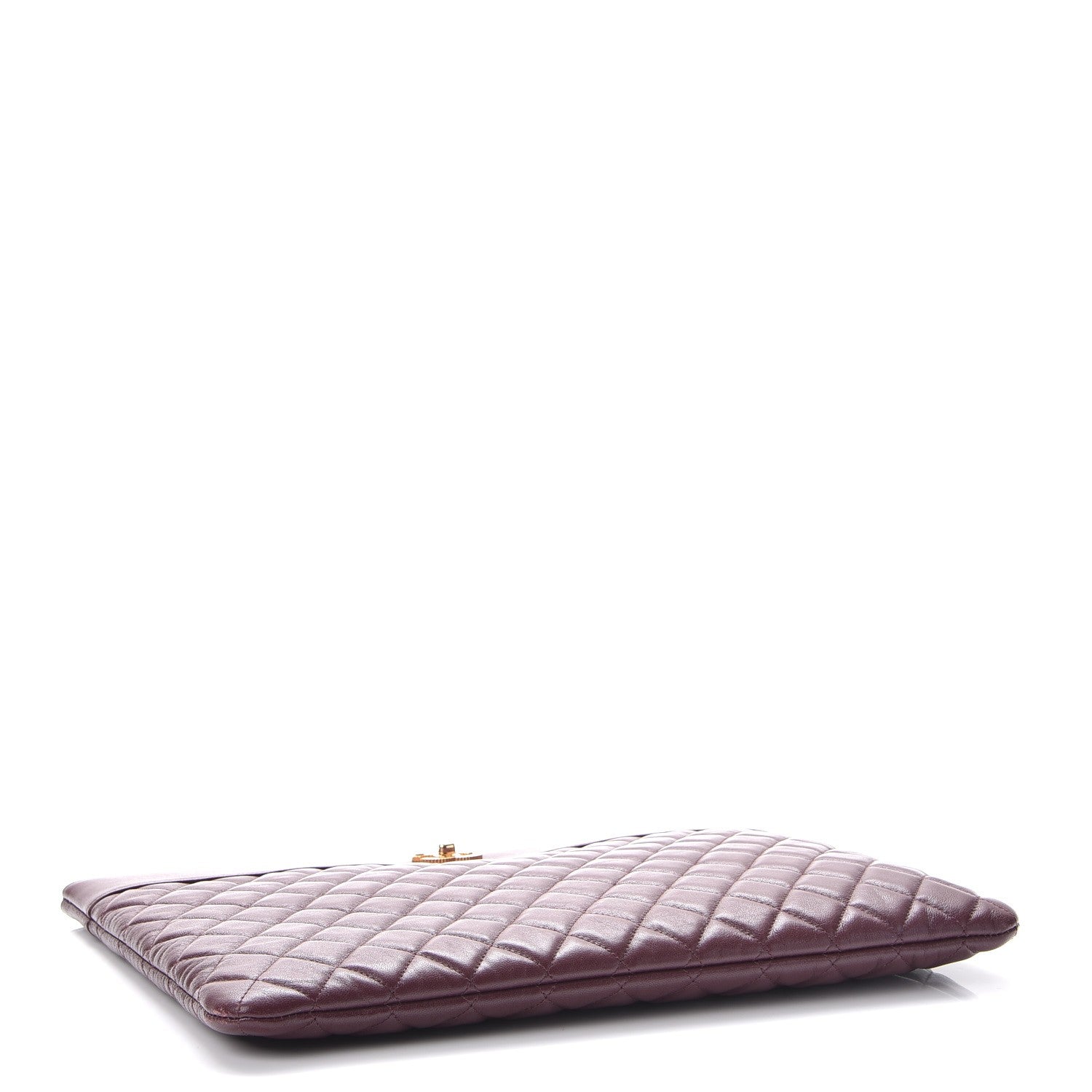 Chanel Sheepskin Quilted Large Vintage Mademoiselle Cosmetic Case Burgundy 4 of 12