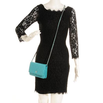 Chanel Lambskin Wallet On A Chain WOC Turquoise 4 of 11