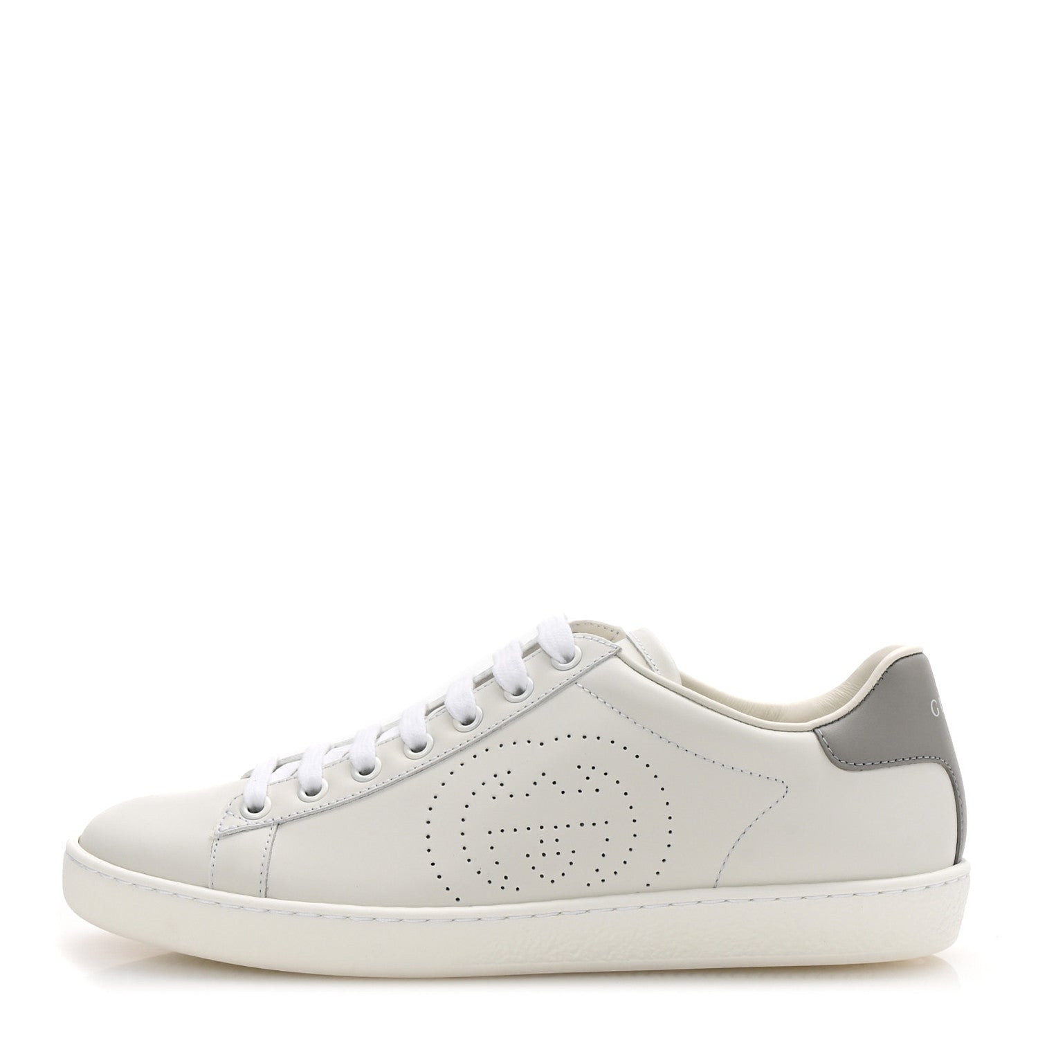 Gucci Calfskin Interlocking G Perforated Womens Ace Sneakers 37.5 White Grey Sky 1 of 10