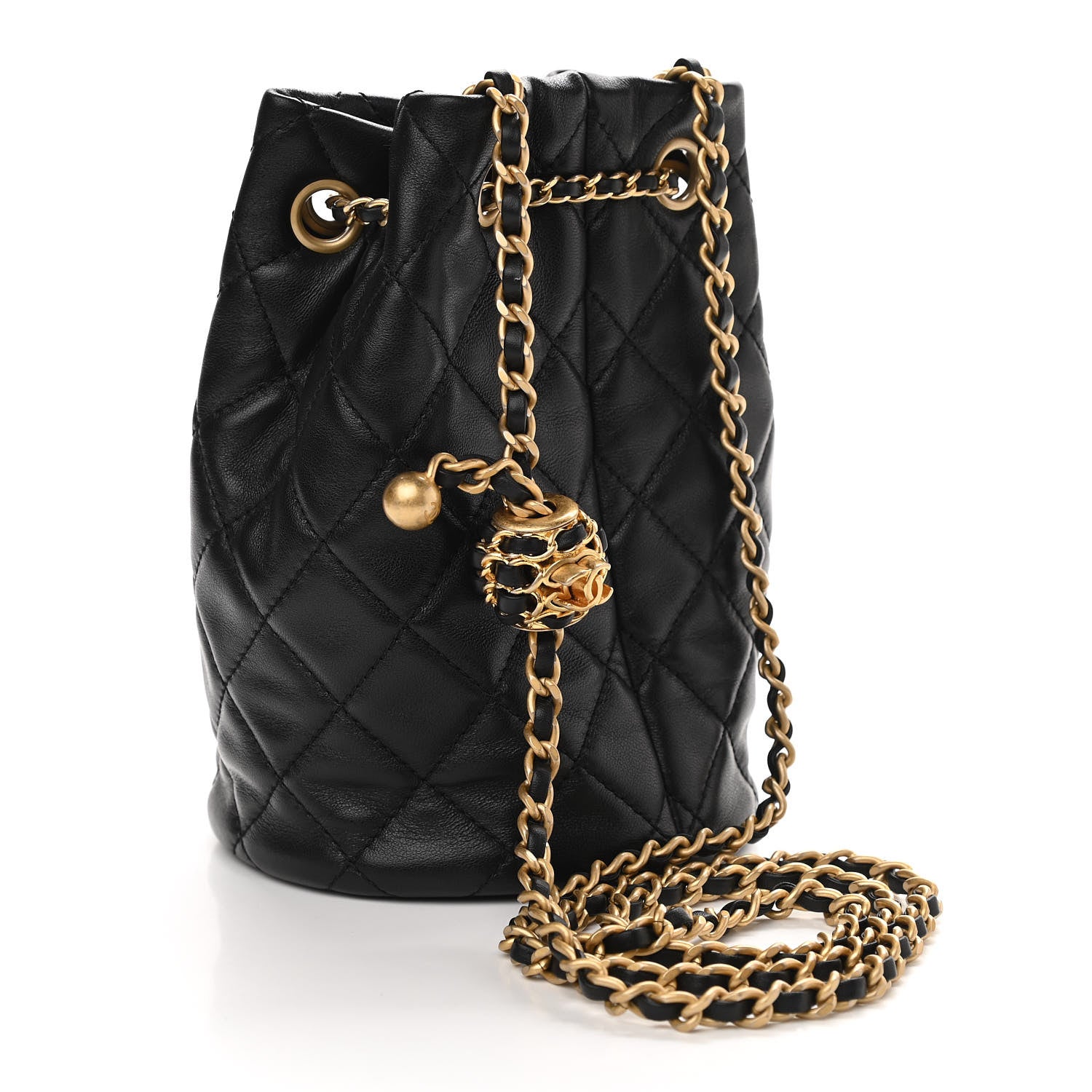 Chanel Lambskin Quilted Pearl Crush Drawstring Bag Black 2 of 11
