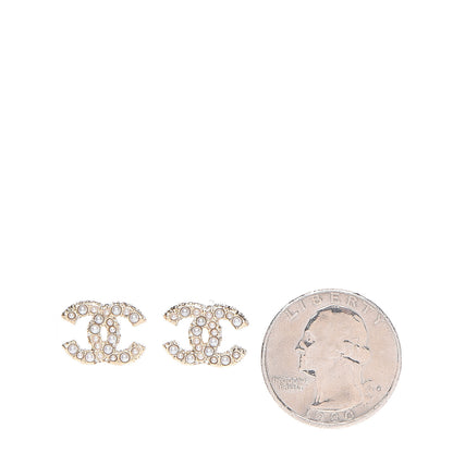 Chanel Metal Graduated Pearl Crystal CC Earrings Light Gold 2 of 6