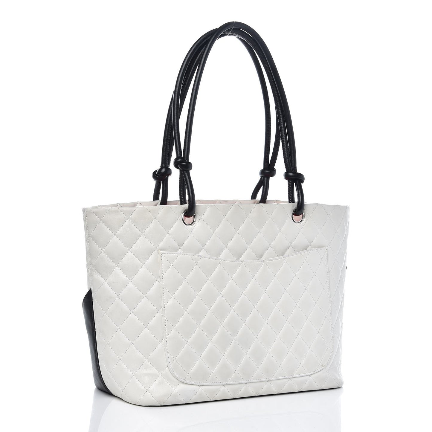 Calfskin Quilted Large Cambon Tote White Black