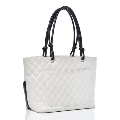 Chanel Calfskin Quilted Large Cambon Tote White Black 3 of 14