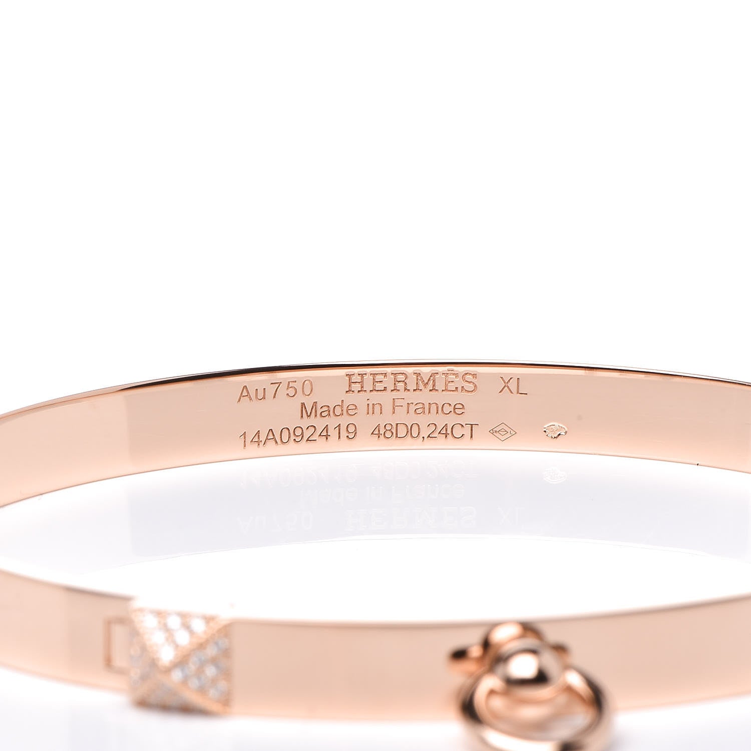 Hermes 18K Rose Gold Diamond PM Collier De Chien Bracelet XL 5 of 6