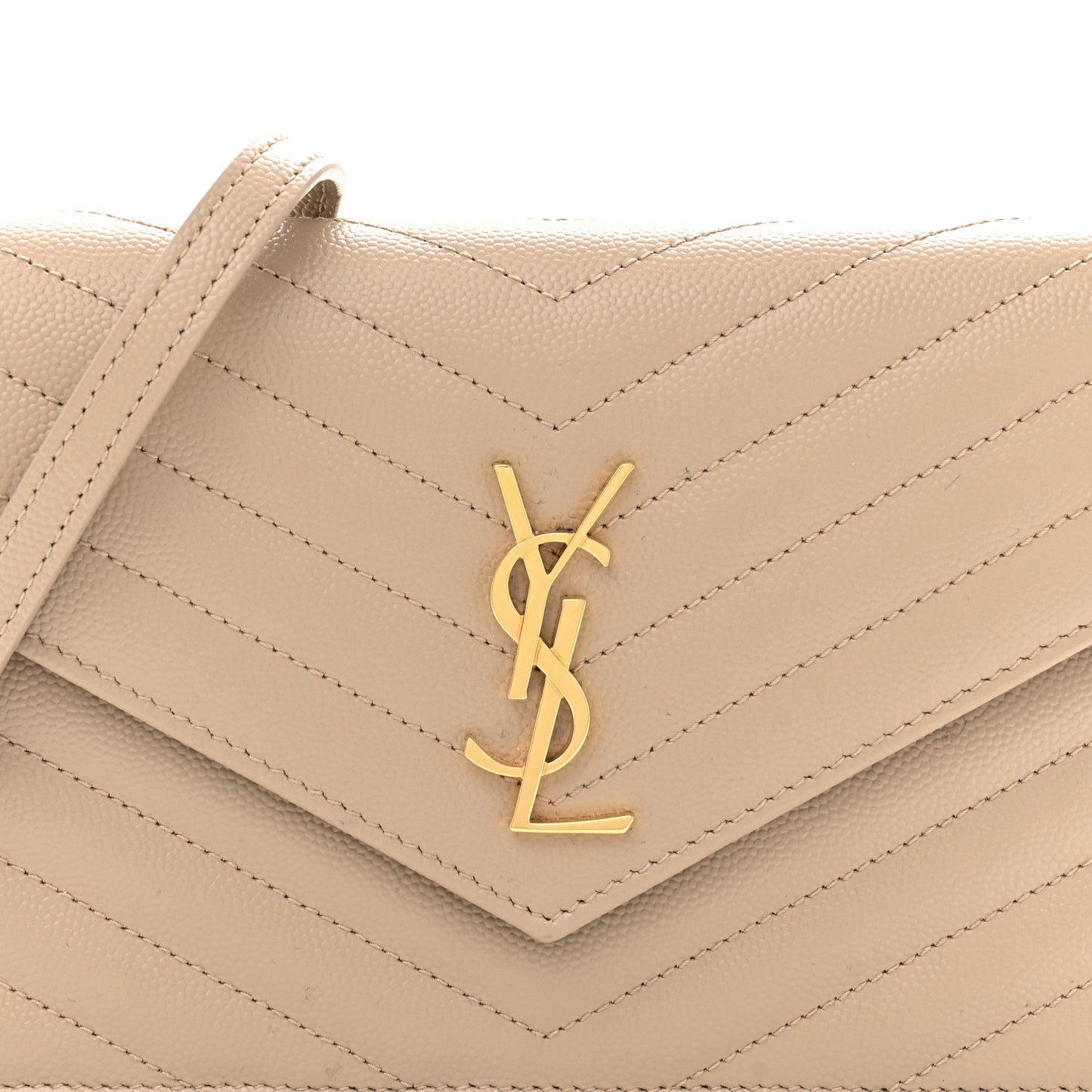 Grain De Poudre Matelasse Chevron Monogram Envelope Chain Wallet Dark Beige