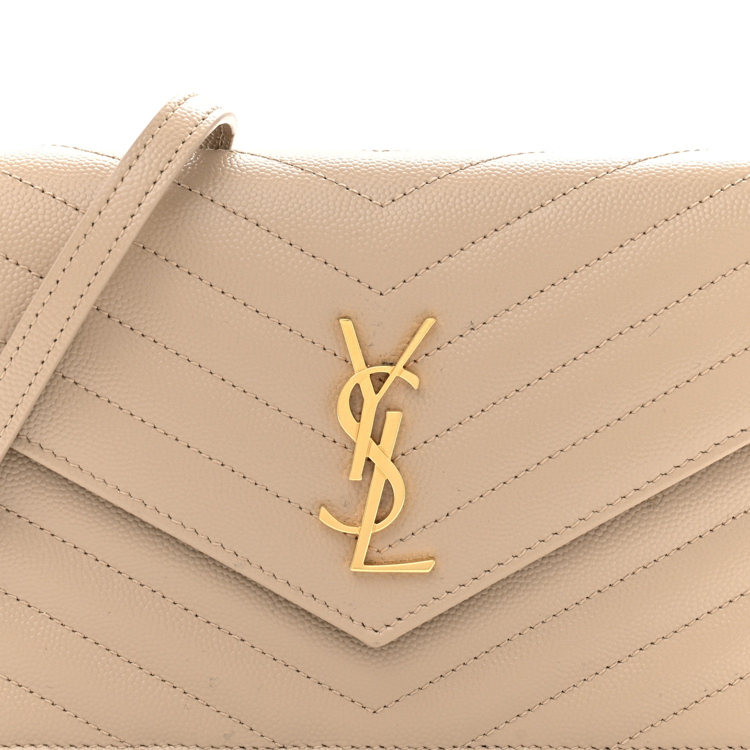 Saint Laurent Grain De Poudre Matelasse Chevron Monogram Envelope Chain Wallet Dark Beige 8 of 12