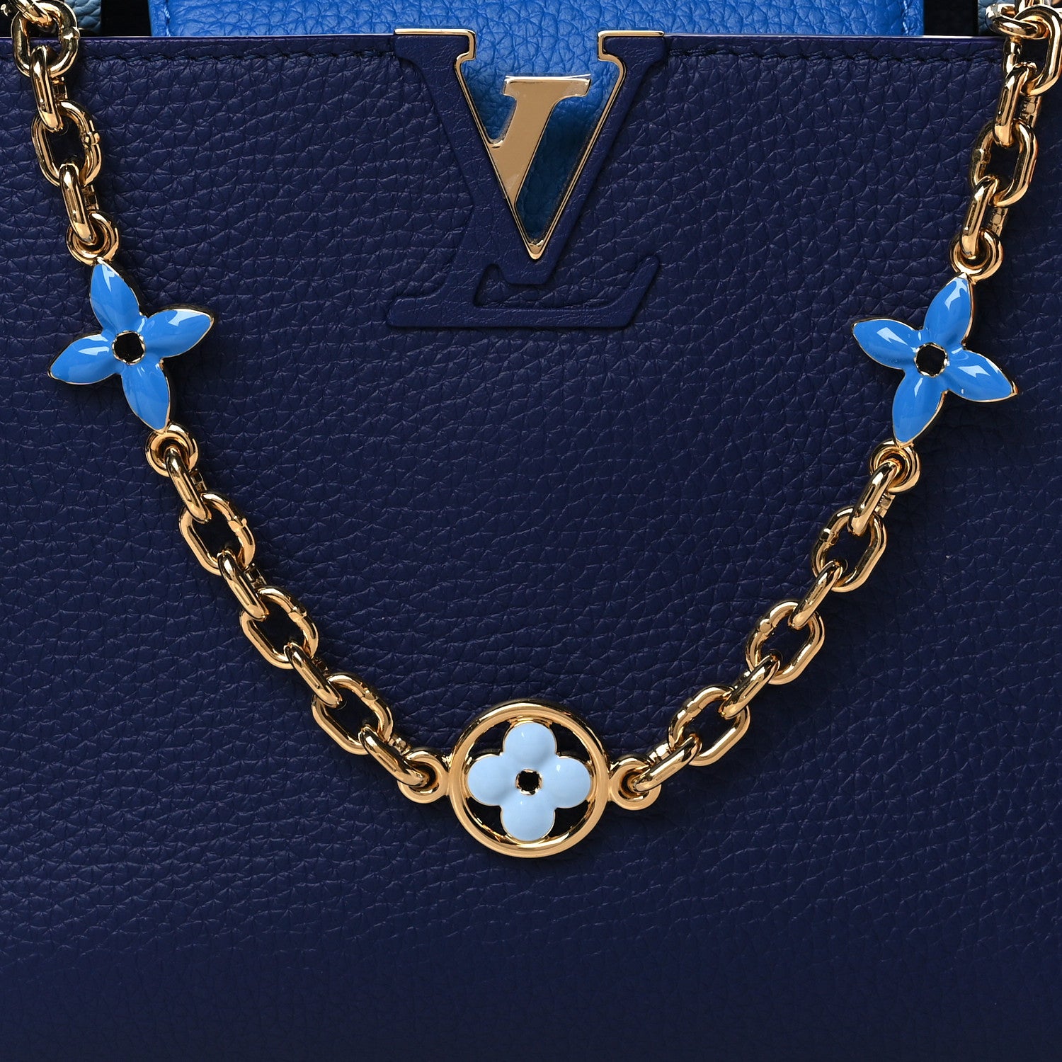 Louis Vuitton Taurillon Enamel Flower Chain Capucines BB Blue 7 of 10
