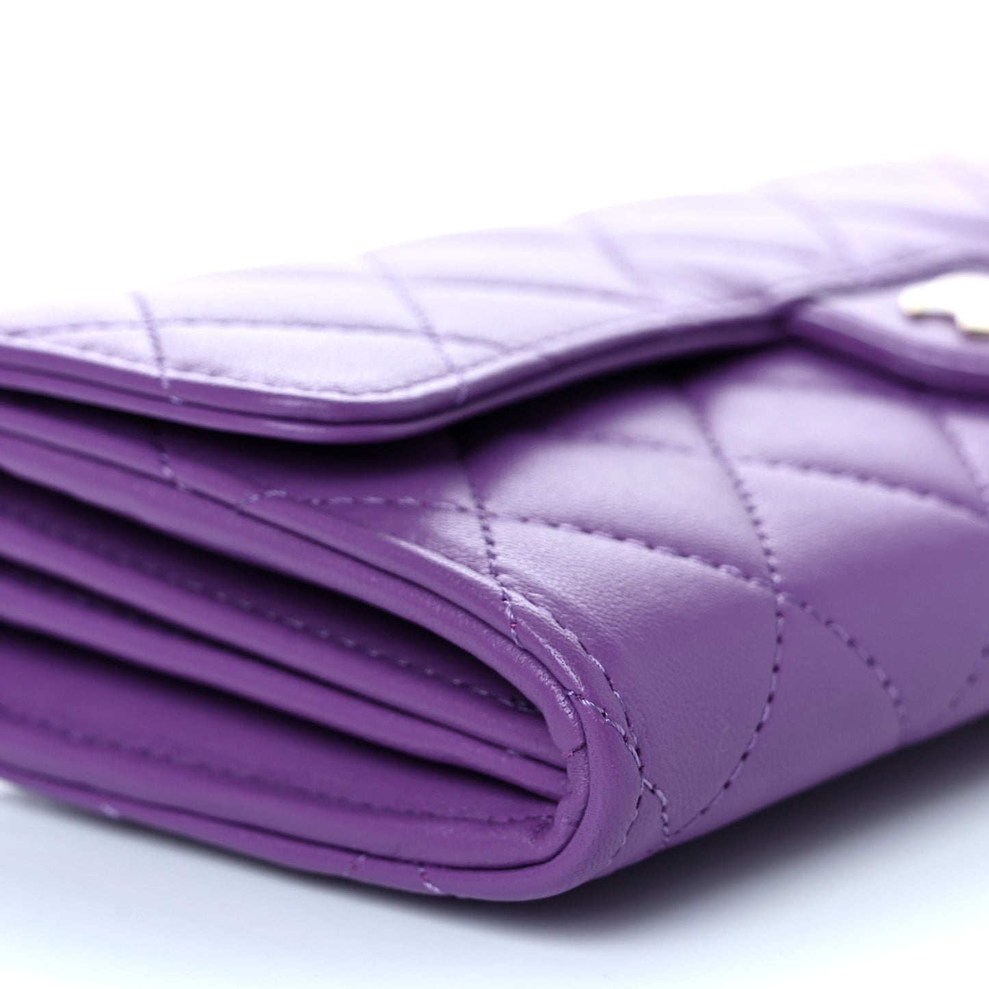 Lambskin Quilted Large Gusset Flap Wallet Purple