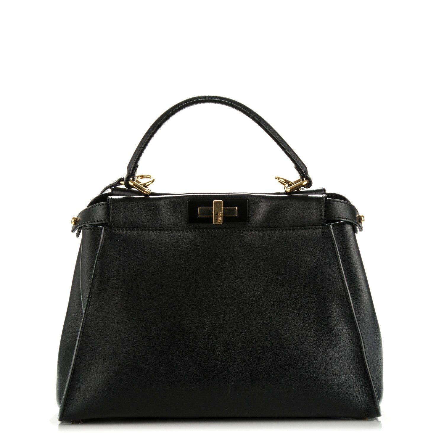Fendi Vitello Seta Shiny Nappa Medium Peekaboo Iconic Satchel Black 1 of 14