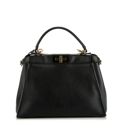 Fendi Vitello Seta Shiny Nappa Medium Peekaboo Iconic Satchel Black 1 of 14