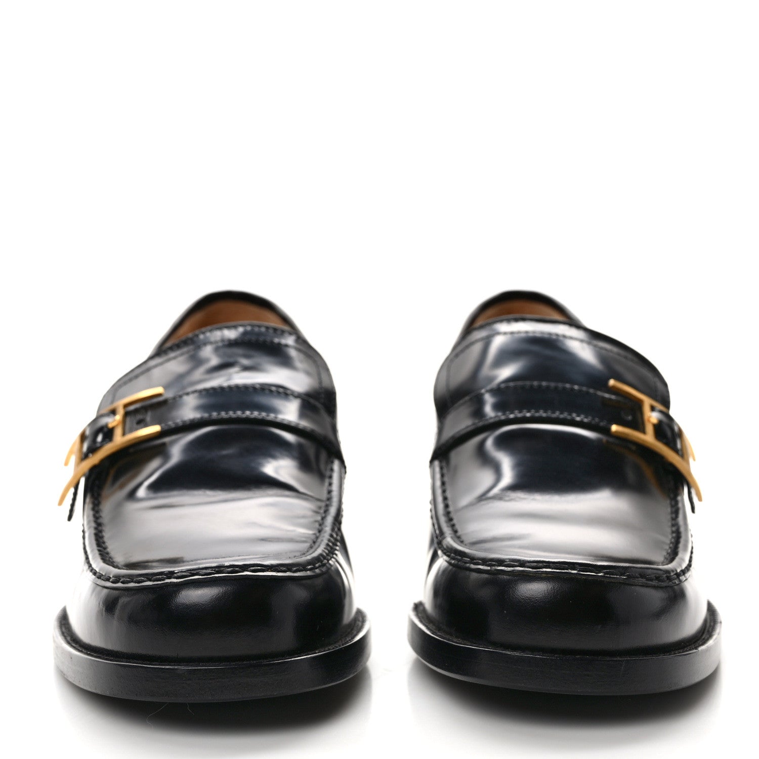 Hermes Glazed Calfskin Womens Monterey Loafers 36.5 Black 2 of 9