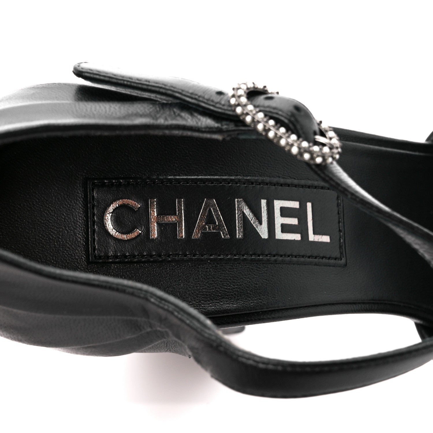 Chanel Lambskin Pearl CC Sandals 39.5 Black 7 of 9
