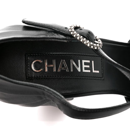 Chanel Lambskin Pearl CC Sandals 39.5 Black 7 of 9