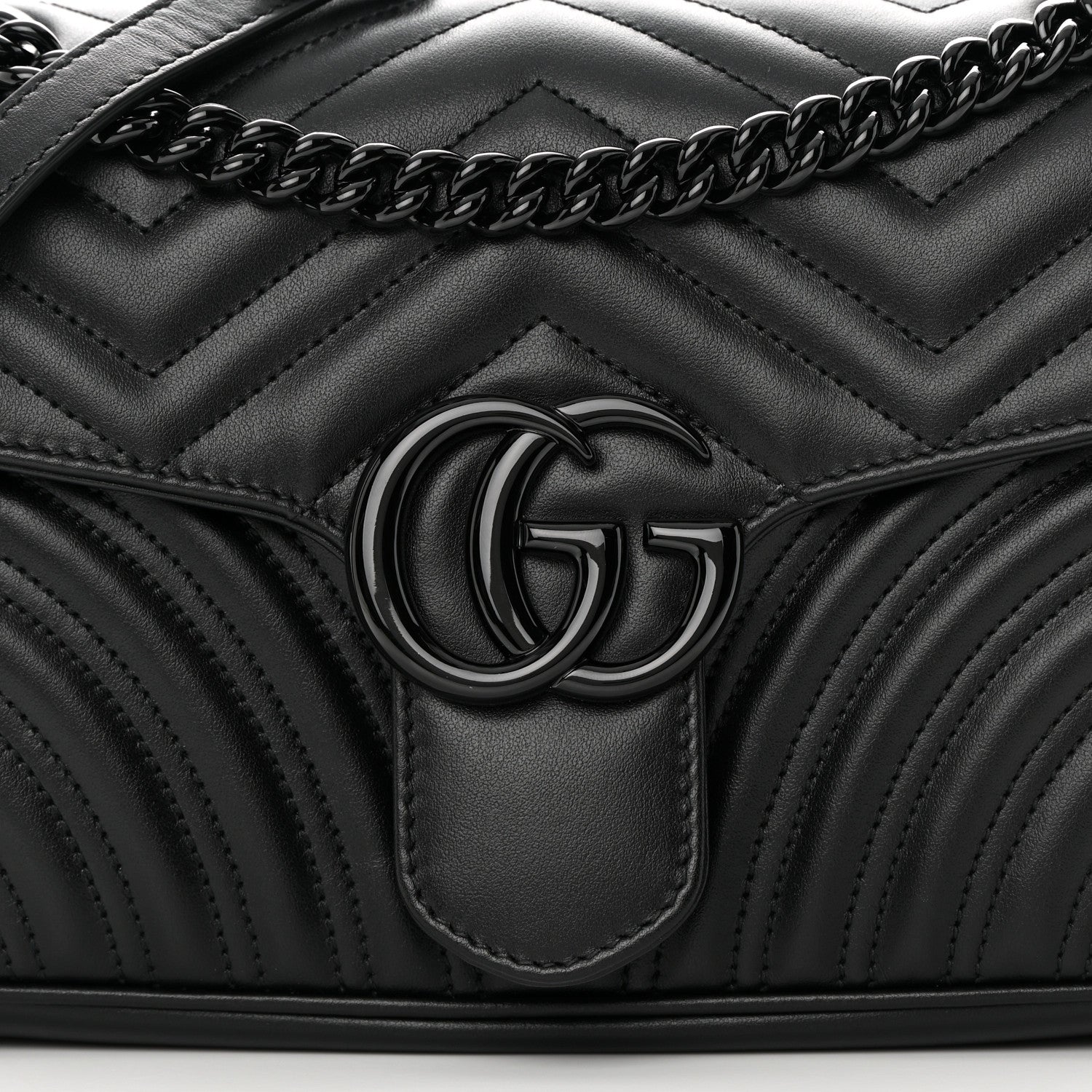 Gucci Calfskin Matelasse Monochrome Small GG Marmont Shoulder Bag Black 8 of 11