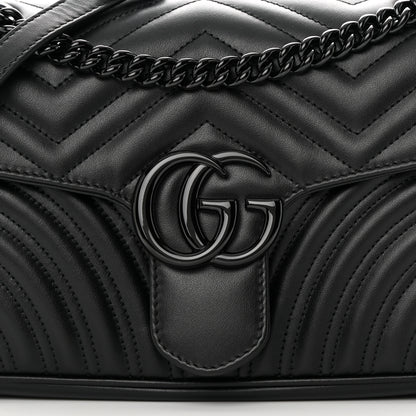 Gucci Calfskin Matelasse Monochrome Small GG Marmont Shoulder Bag Black 8 of 11
