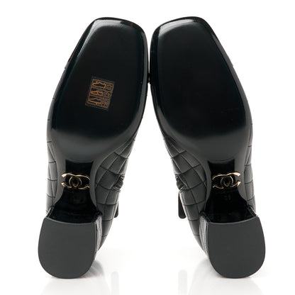 Chanel Lambskin Quilted Patent Cap Toe CC Booties 38 Black 5 of 10