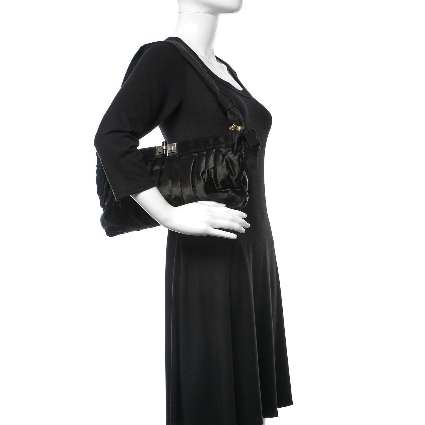 Satin Pleated Shoulder Bag Black